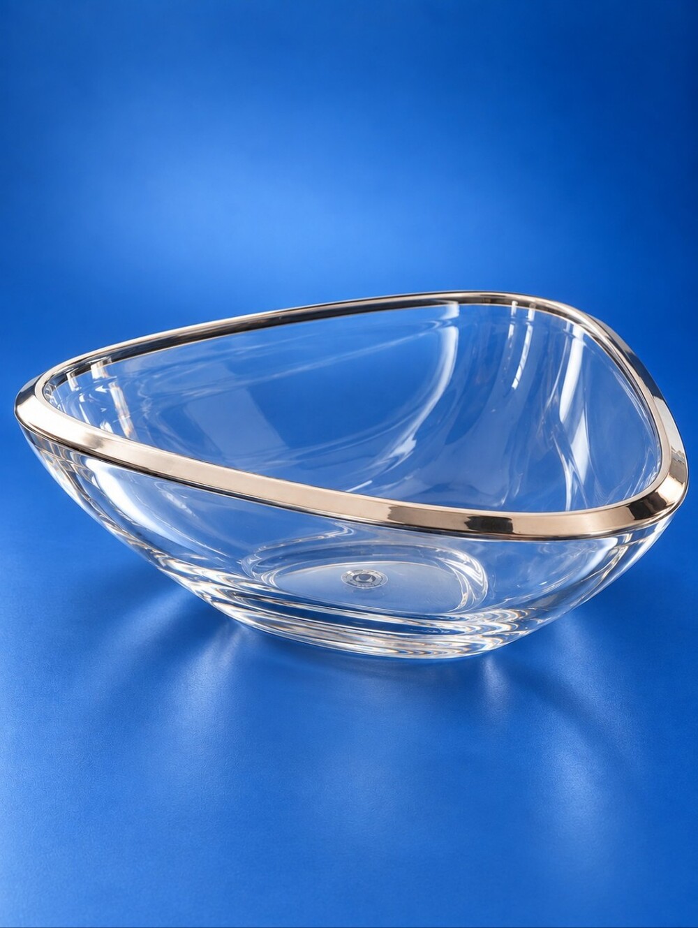 Vintage Walther Glas Germany Clear Glass Triangular Bowl Silver Rim 10.5"